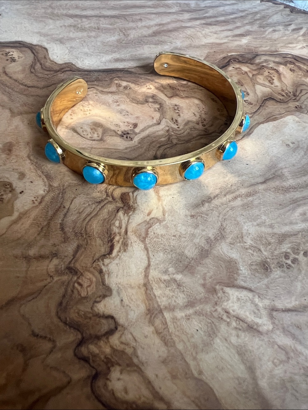 kate spade Gold Cuff Bracelet with Turquoise Blue Cabochons: small
